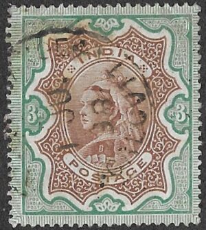 India. 1895 Queen Victoria, 1819-1901. 3R. Cancelled