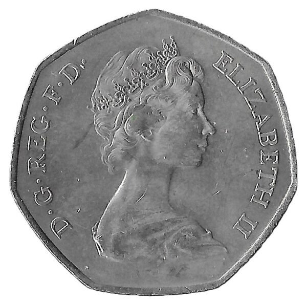 United Kingdom. 1973. 50 Pence - Elizabeth II 2nd portrait; Entry into EEC. Copper-Nickel. AU. 13.55g. KM918. C183. RI.4