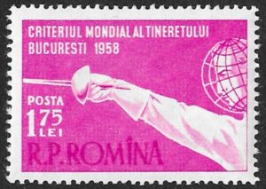 Romania. 1958 Youth World Fencing Championships. 1.75L. MNH. Mi1706