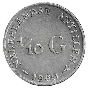 Netherlands Antilles. 1960. ⅒ Gulden - Juliana. Silver (.640). VF. 1.41g. KM3. C200. RI.8