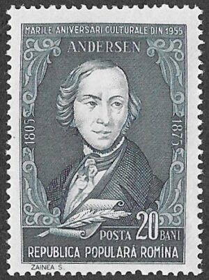 Romania. 1955 Poets and Novelists. Hans Christian Andersen. 20B. MNH. Cat Mi1555