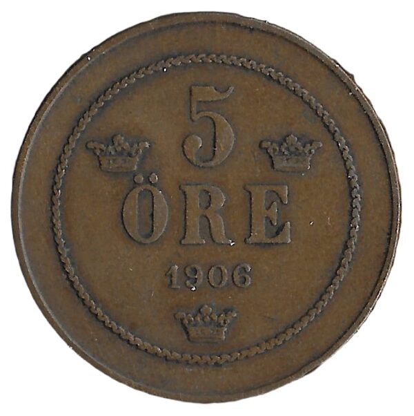 Sweden. 1906. 5 Öre - Oscar II. Bronze. VF. 8.11g. KM770. C218. RI.12