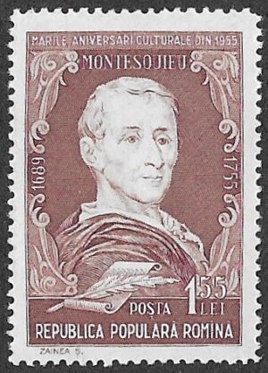 Romania. 1955 Poets and Novelists. Baron Charles de Montesquieu. 1.55L. MNH. Cat Mi1558