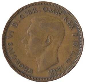 United Kingdom. 1844. 1 Penny - George VI with 'IND:IMP'. Bronze. F. 9.36g. KM845. C086. RI.55 (Copy)