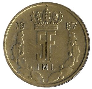 Luxembourg. 1987. 5 Francs - Jean. Copper-Aluminium. XF. 5.50g. KM60. C091. RI.5