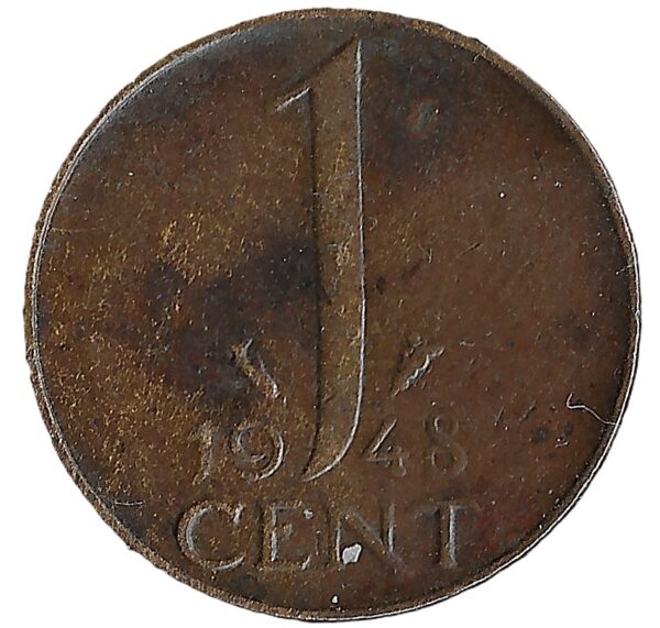 Netherlands. 1948. 1 Cent - Wilhelmina. Bronze. XF. 2.01g. KM175. C094. RI.4