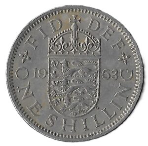 United Kingdom. 1963. 1 Shilling - Elizabeth II English shield; no 'BRITT:OMN'. Copper-Nickel. XF. 5.58g. KM904. C098. RI.3