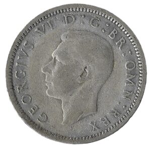 United Kingdom. 1943. 6 Pence - George VI 1st coinage. Silver (.500). VF. 2.75g. KM852. C115. RI.4