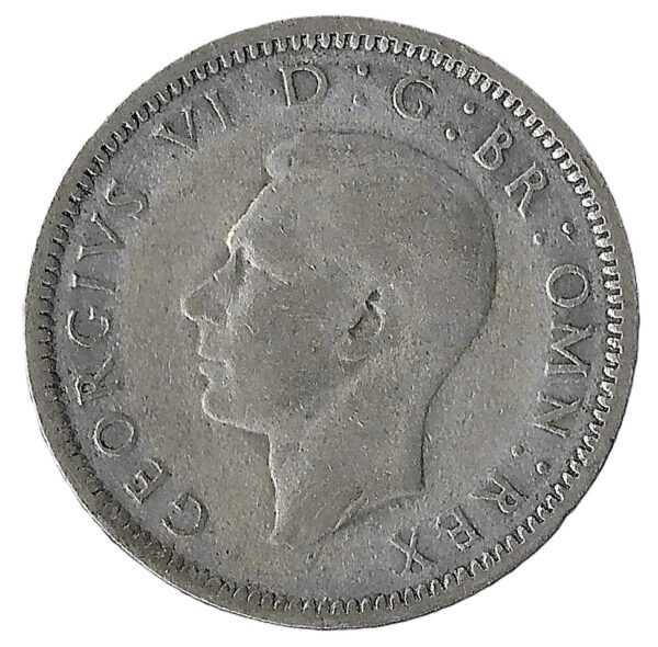 United Kingdom. 1943. 6 Pence - George VI 1st coinage. Silver (.500). VF. 2.75g. KM852. C115. RI.4