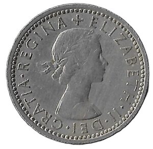 United Kingdom. 1960. 6 Pence - Elizabeth II 1st portrait; no 'BRITT:OMN'. Copper-Nickel. XF. 2.87g. KM903. C125. RI.3