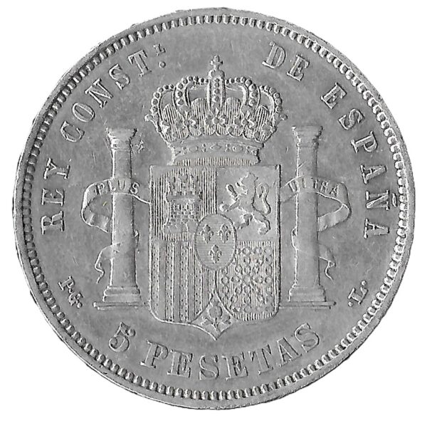 Spain. 1893. 5 Pesetas - Alfonso XIII 2nd portrait. Silver (.900). AU. 25.06g. KM700. C122. RI.14