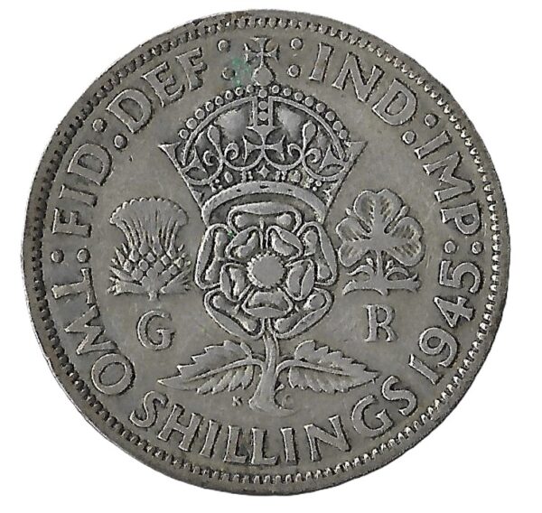 United Kingdom. 1945. 2 Shillings - George VI with 'IND:IMP'. Silver (.500). XF. 11.10g. KM855. C142. RI.5