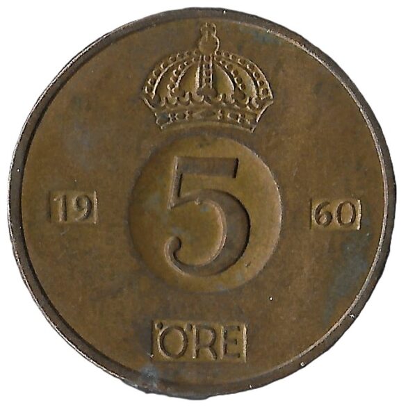 Sweden. 1960. 5 Öre - Gustaf VI Adolf. Bronze. XF. 8.00g. KM822. C145. RI.4