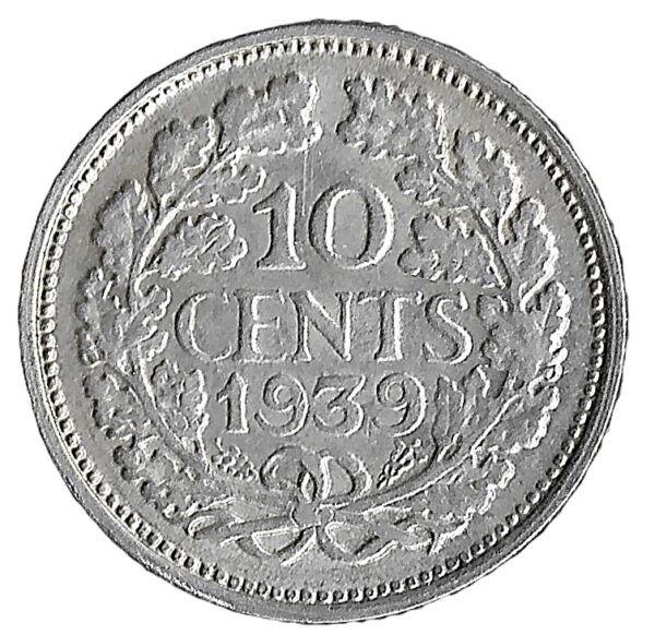 Netherlands. 1939. 10 Cents - Wilhelmina. Silver (.640). Unc. 1.39g. KM163. C154. RI.5