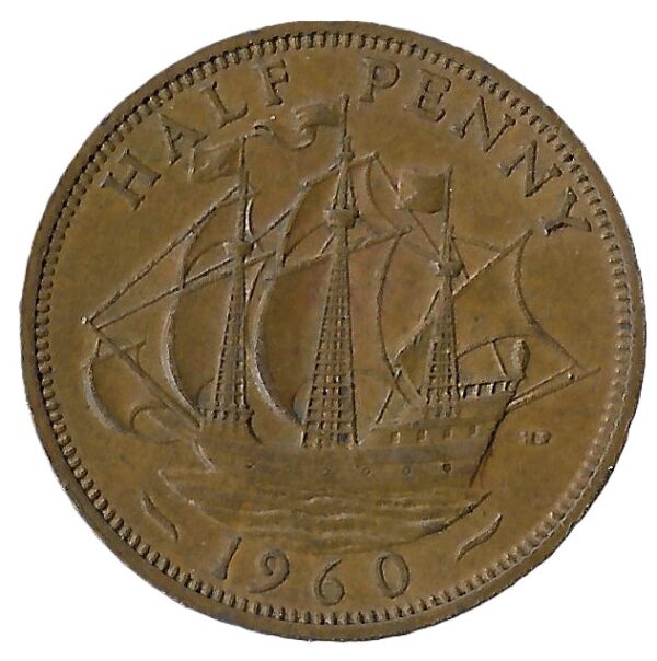 United Kingdom. 1960. ½ Penny - Elizabeth II 1st portrait; without 'BRITT:OMN'. Bronze. XF. 5.71g. KM896. C156. RI.3