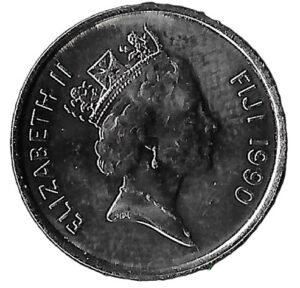 Fiji. 1990. 5 Cents - Elizabeth II 3rd portrait. Nickel plated steel. Unc. 2.39g. KM51a. C166. RI.7