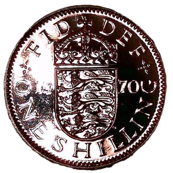 United Kingdom. 1970. 1 Shilling - Elizabeth II English shield; no 'BRITT:OMN'. Copper-Nickel. Proof. 5.79g. KM904. C174. RI.3