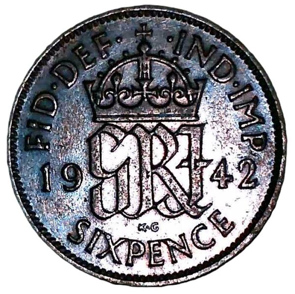 United Kingdom. 1942. 6 Pence - George VI 1st coinage. Silver (.500). AU. 2.76g. KM852. C158. RI.4