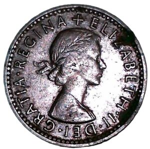 United Kingdom. 1955. 6 Pence - Elizabeth II 1st portrait; no 'BRITT:OMN'. Copper-Nickel. AU. 2.85g. KM903. C159. RI.3