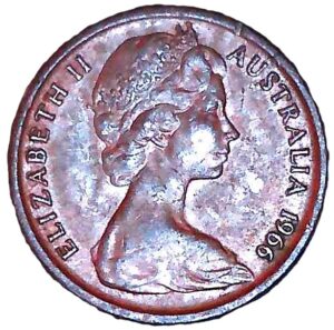 Australia. 1966. 1 Cent - Elizabeth II 2nd Portrait. Bronze. XF. 2.60g. KM62. C178. RI.3