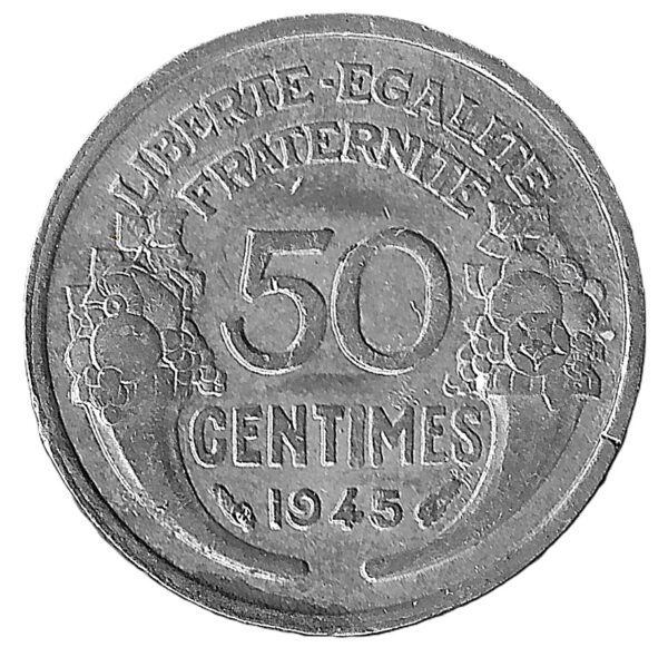 France. 1945. 50 Centimes light type. Aluminium. XF. 0.72g. KM894a. C235. RI.4