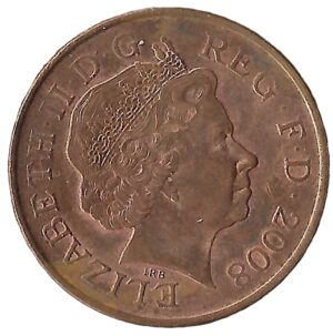 United Kingdom. 2008. 2 Pence - Elizabeth II 4th portrait; Royal Shield. Copper plated steel. XF. 7.01g. KM1108. C238. RI.4