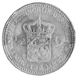 Netherlands. 1929. ½ Gulden - Wilhelmina. Silver (.720). XF. 4.93g. KM160. C229. RI.9