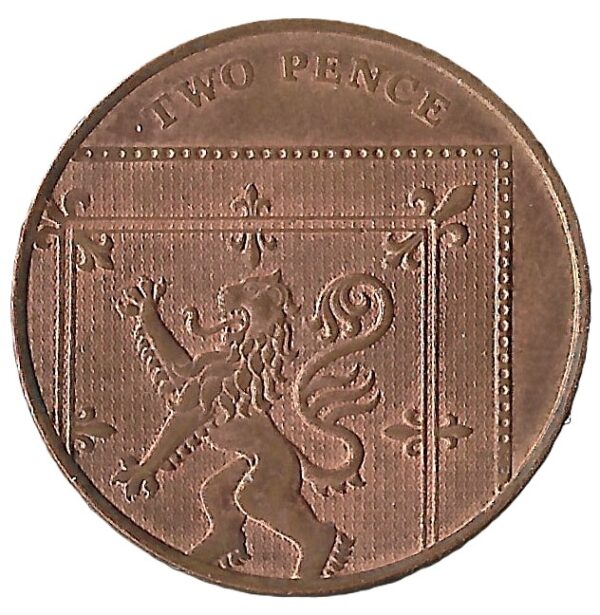 United Kingdom. 2008. 2 Pence - Elizabeth II 4th portrait; Royal Shield. Copper plated steel. XF. 7.01g. KM1108. C238. RI.4