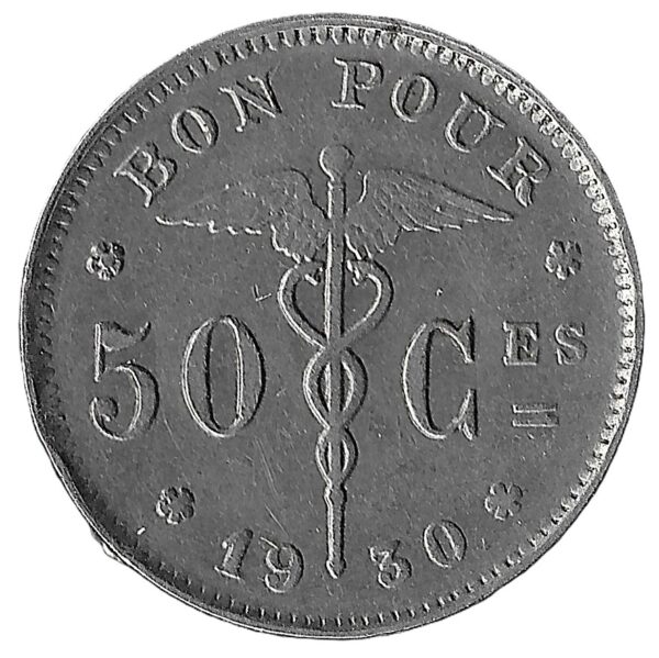 Belgium. 1930. 50 Centimes French text. Nickel. XF. 2.50g. KM87. C257. RI.5