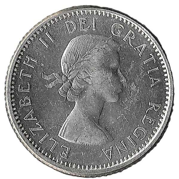 Canada. 1961. 10 Cents - Elizabeth II 1st portrait. Silver (.800). AU. 2.35g. KM51. C236. RI.4