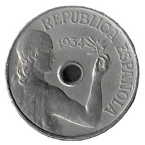 Spain. 1934. 25 Centimos - II Republic. Copper-Nickel. 6.95g. XF. KM751. C372. RI.7