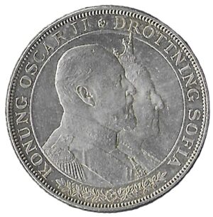 Sweden. 1907. 2 Kronor - Oscar II Golden Wedding. Silver (.800). 15.03g. AU. KM776. C378. RI.18