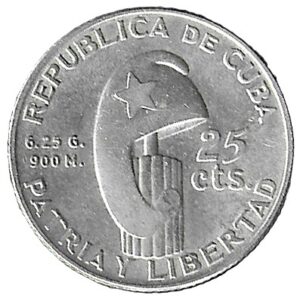 Cuba. 1953. 25 Centavos José Martí. Silver (.900). 6.33g. Unc. KM27. C373. RI.11