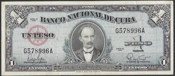 Cuba. 1960. 1 peso. XF. P77. B37. RI.33