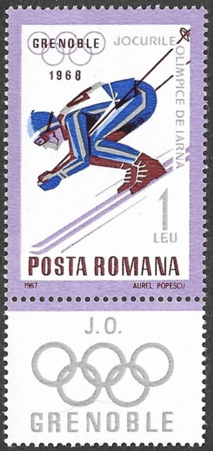 Romania. 1967 Olympic Winter Games - Grenoble 1968, France. 1L. MNH. Mi 2623