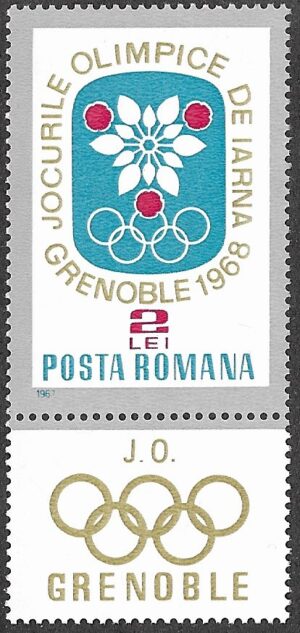 Romania. 1967 Olympic Winter Games - Grenoble 1968, France. 2L. MNH. Mi 2625