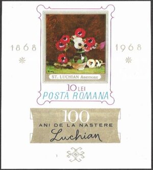 Romania. 1968 The 100th Anniversary of the Birth of Stefan Luchian, 1868-1916. 10L. MNH. Mi Block 66