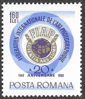 Romania. 1968 The 20th Anniversary of the International Federation of Photographic Art. 1.60L. MNH. Mi 2712