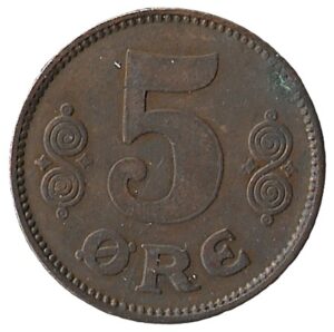 Denmark. 1919. 5 Øre - Christian X. Bronze. 8.04g. VF. C417. RI.14