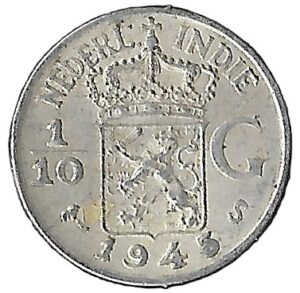 Netherlands East Indies. 1945. ⅒ Gulden. 1.26g. Silver (.720). XF. C427. RI.6