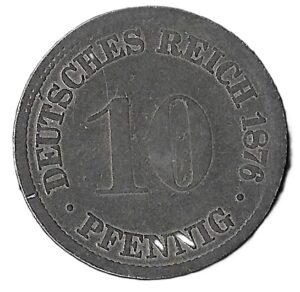 Germany. 1876. 10 Pfennigs - Wilhelm I type 1 - large shield. 3.77g. VF. C422. RI.4