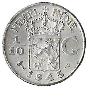 Netherlands East Indies. 1945. ⅒ Gulden. Silver (.720). 1.26g. XF. C405. RI.6