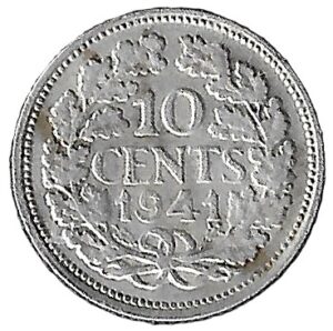Netherlands. 1941. 10 Cents - Wilhelmina. 1.40g. Silver(.640). XF. C428. RI.23
