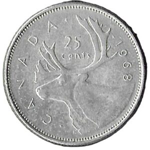 Canada. 1968. 25 Cents - Elizabeth II 2nd portrait. 5.69g. Silver (.500). XF. C490. RI.7