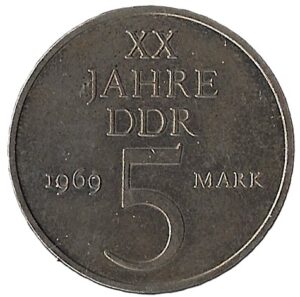 East Germany. 1969. 5 Mark - 20 Years of GDR. 9.86g. Nickel Brass. XF. C517. RI.6