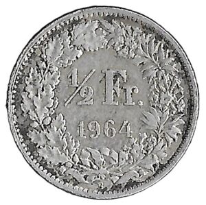 Switzerland. 1964. ½ Franc Helvetia standing. 2.50g. Silver (.835). XF. C541. RI.4