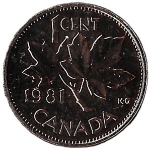 Canada. 1981. 1 Cent - Elizabeth II 2nd portrait modified. 2.80g. Bronze. Unc. C469. RI.3