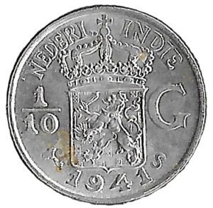 Netherlands East Indies. 1941. ⅒ Gulden. 1.29g. Silver (.720). Unc. C507. RI.6