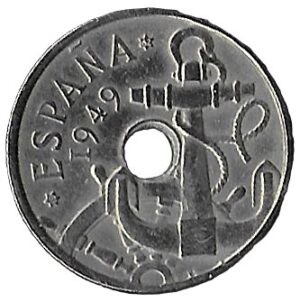 Spain. 1949. 50 Centimos Arrows up. 4.37g. Copper-Nickel. Au. C521. RI.3