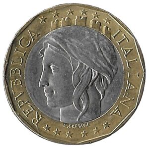 Italy. 1997. 1000 Lire European Union; Old West Germany Map. 8.89g. Bimetallic. Xf. C484. RI.6